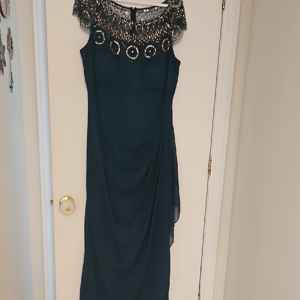 Xscape Green Embellished Midi Gown Sleeveless Bateau